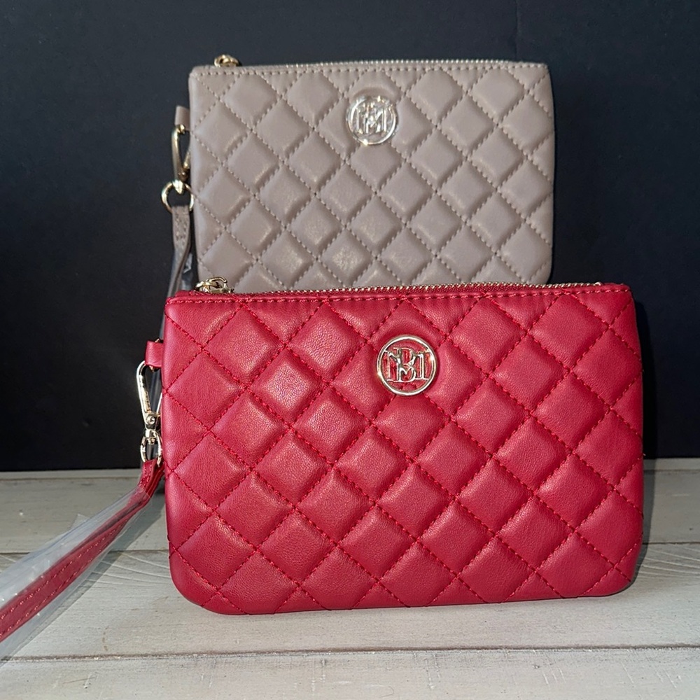 Badgley Mischka Quilted Red and Beige Clutch Duo